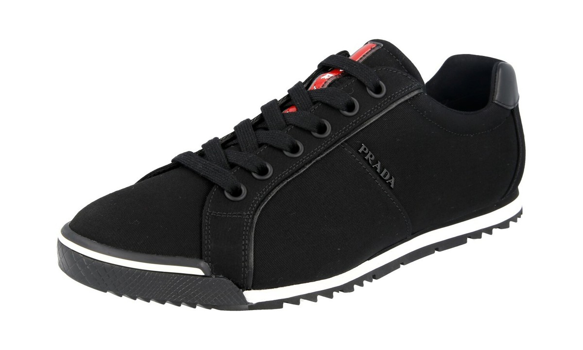 PRADA Canvas Leather Red Stripe Sneakers - 4E2719 Black NEW - US