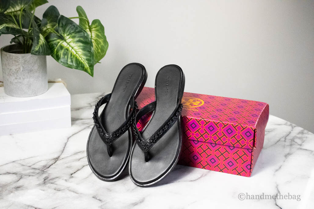 Tory Burch (88335) Everly Black Nappa Leather Chain Thong