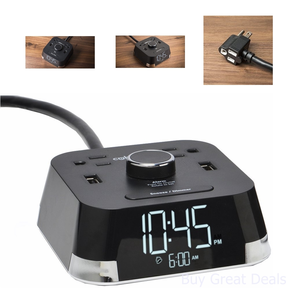 CubieTime Alarm Clock Charger w/ 2 USB Ports And 2 Outlets Charging