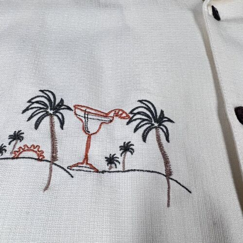 1960s Mod Button Down Shirt XXL Embroidered Tropical Cocktails Happy Hour - Picture 4 of 8