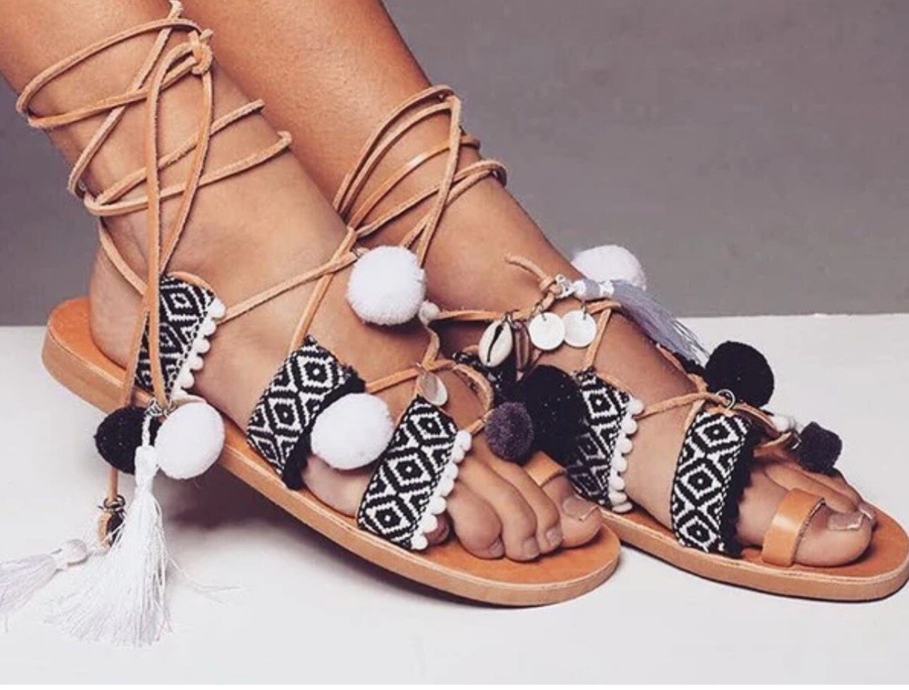 APL Sandali Pom Pom allacciati gladiatore sandali greci uk 5 eu 38