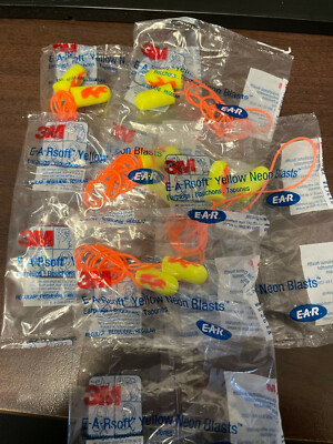 5 pairs corded E-A-R Ear plugs Soft Yellow Neon Blasts hearing safety protection