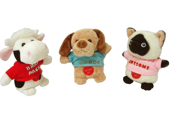 (33669) PELUCHE INFANTIL ANIMAL VACA PERRO GATO CAMISETA BAJO SONIDO PEQUEÑO VAR