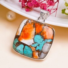 Oyster Copper Turquoise Pendant 925 Sterling Silver Gift Handmade Jewelry PG120