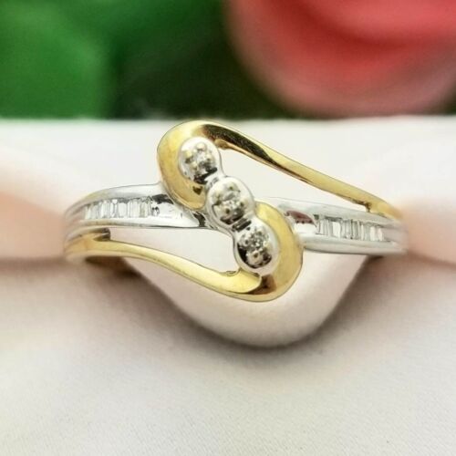 10K Two-Tone Gold Looped Bypass Diamond Ring-1970… - image 1