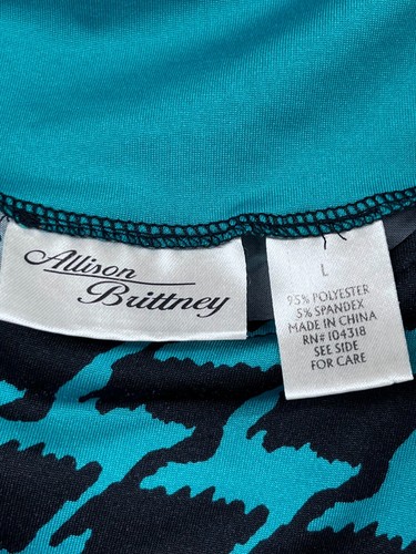 Allison Brittney Women's Size L Teal/Black Houndstooth Knee-Length Midi Dress - Picture 4 of 6