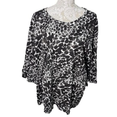 Roman's women's 100% cotton cheetah 3/4 bell sleeve top, size 1X