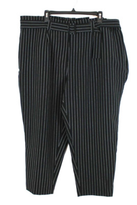 EVRI Pants Woman Size 20W Black W/ White Stripes Crop Elastic Waistband Belt NWT
