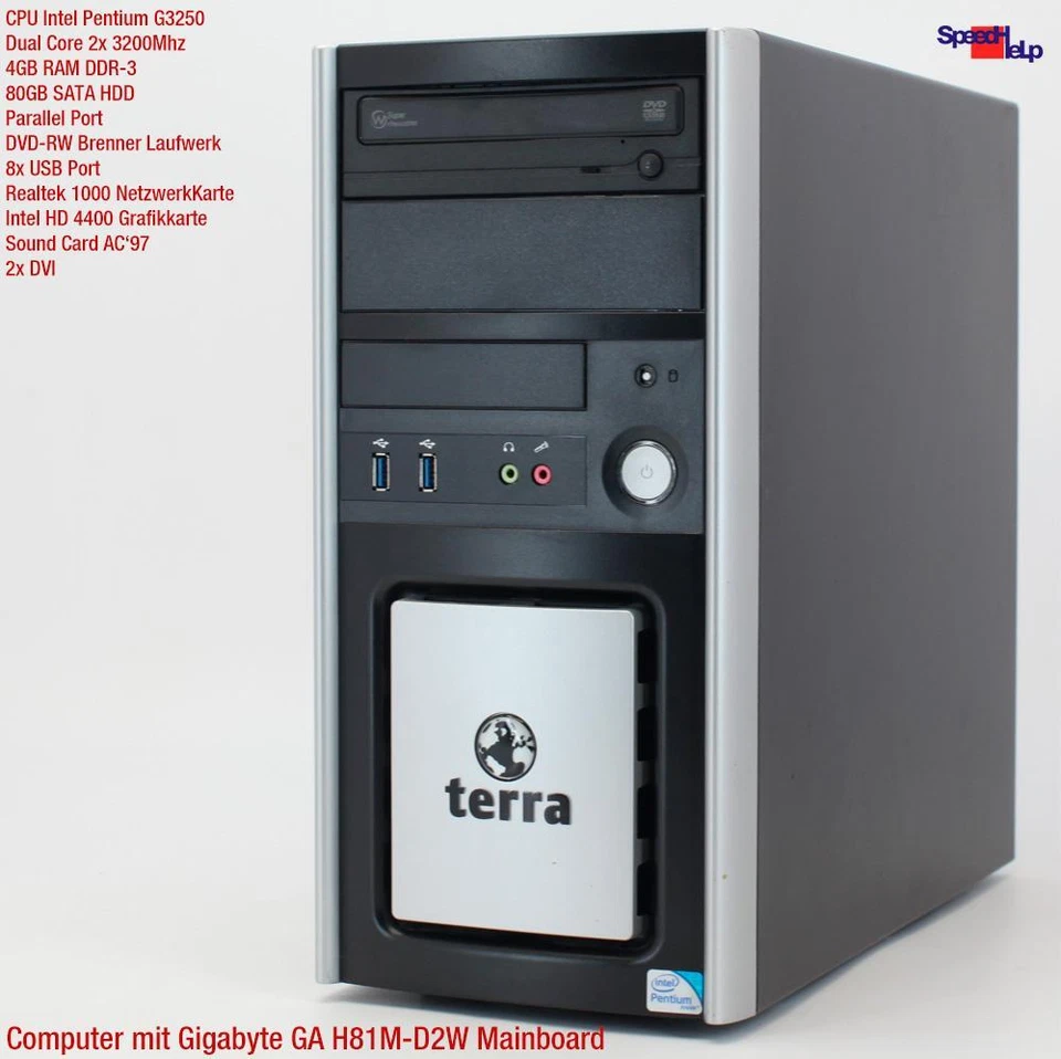 PC Computer Gigabyte GA-H81M-D2W Intel Dual Core 4GB Ram Parallel Port LPT Win 7 - Image 2 of 4