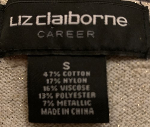 Top Liz Claiborne crema/oro 1/4 nodo maglia fondo 3/4 costine donna SM NUOVO SENZA ETICHETTE - Foto 10 di 10