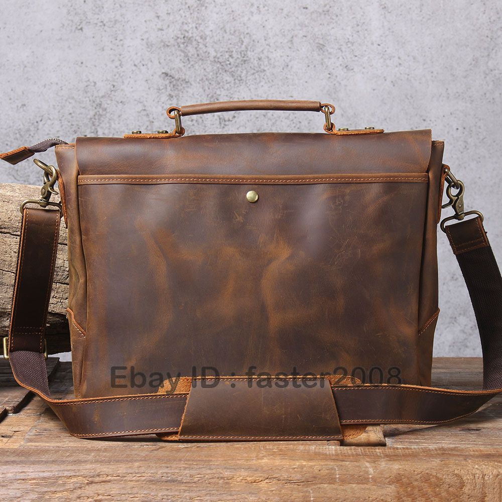 Crazy Horse Leather Messenger Bag Men Portable Briefcase Shoulder Computer Bag