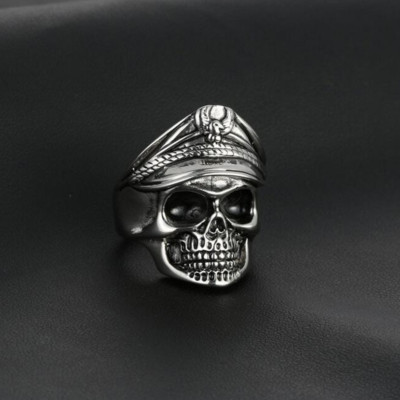 Men's Gothic World War Military Cap Skull Heads Ring Biker Band