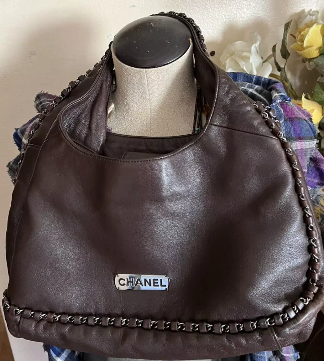 RARE Vintage Chanel Brown Chain Around Hobo Bag Purse