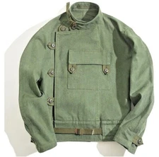 Men's Motorcycle Jacket Cotton Army Military Workwear Green Vintage Swedish Coat