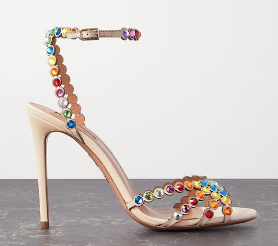 Sandalias de aguja 2022 para mujer nude plateadas negras rojas con tachuelas estrás