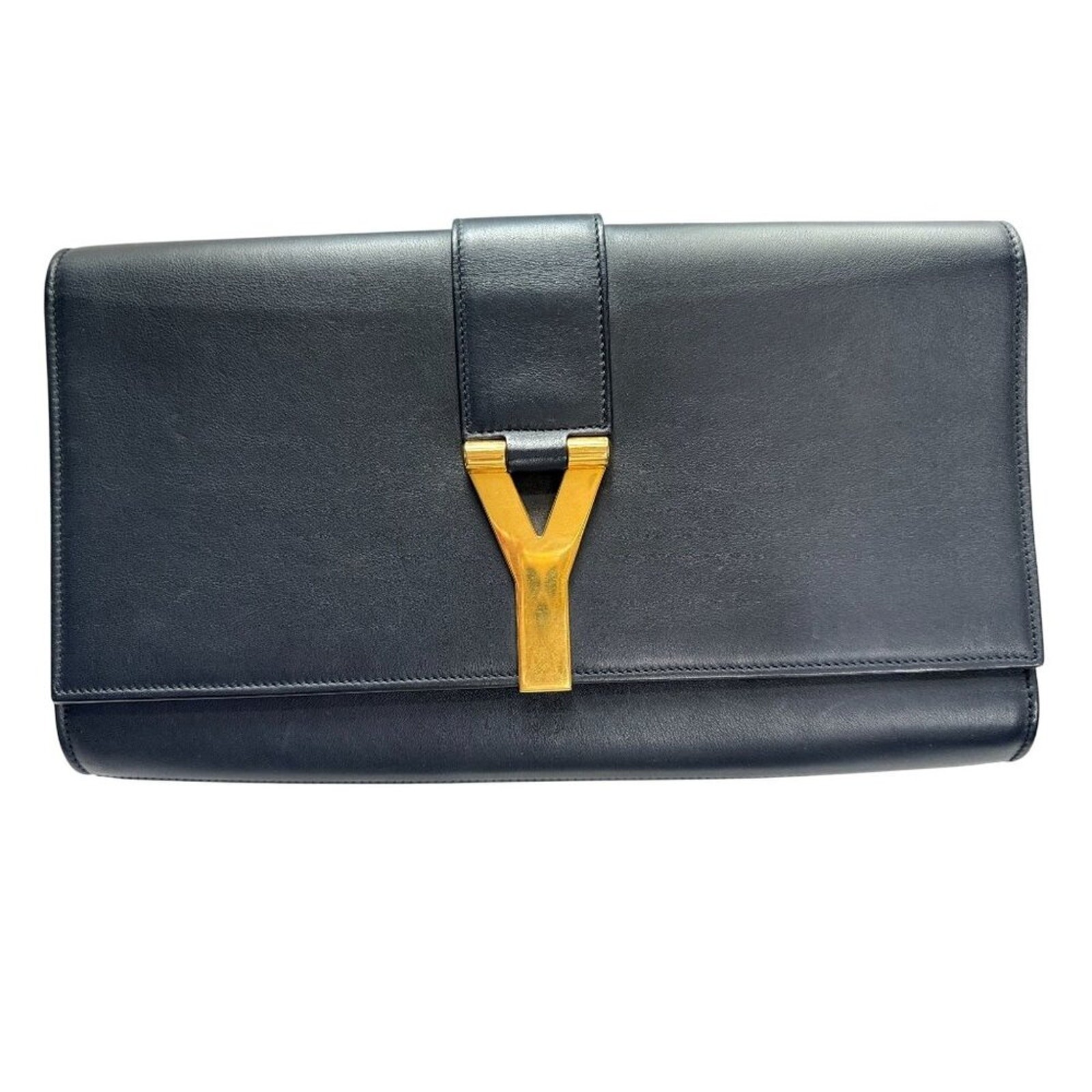 Pochette Saint Laurent nera Y Ligne in pelle con ferramenta color oro