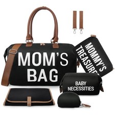 6pcs Large Diaper Bag Tote with Changing Pad 2 Organized Pouches, Mom's Bag...