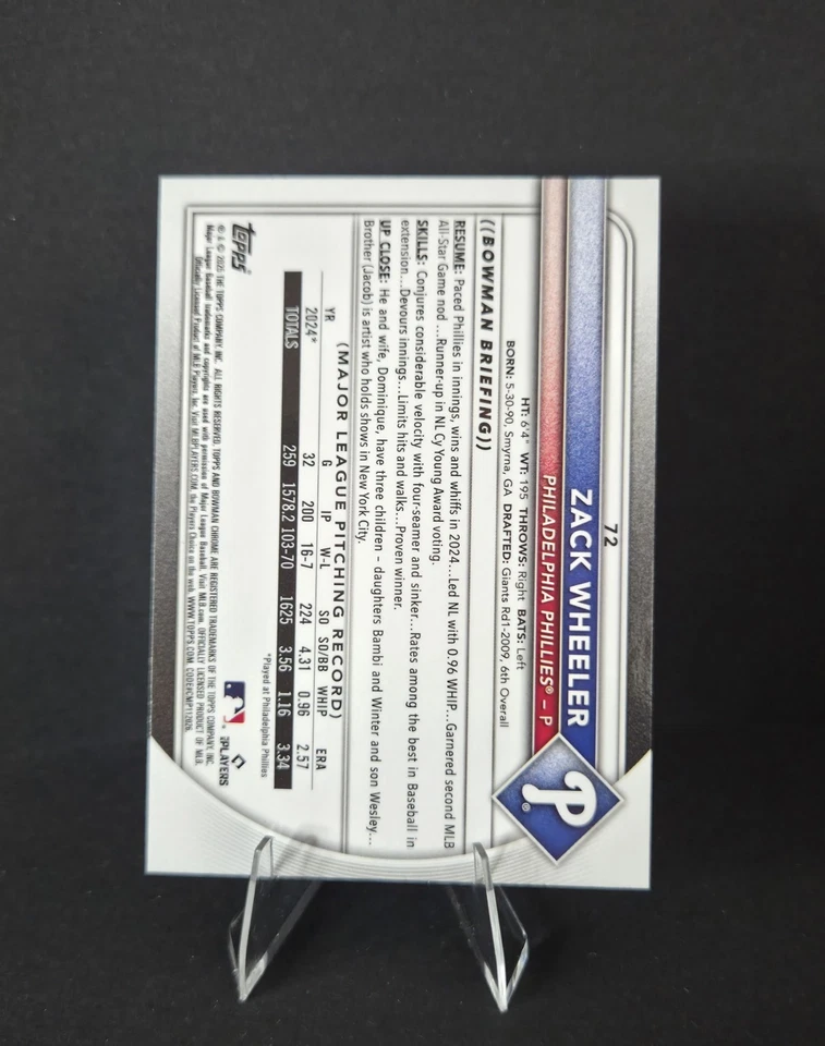 2025 Bowman Chrome Sapphire Zack Wheeler Yellow Sapphire Refractor #/75 Phillies - Image 2 of 2