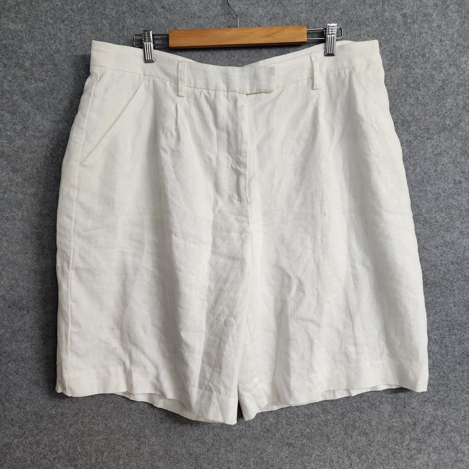 Preview Women's White Linen Shorts Size 18 Zip Fly Pockets