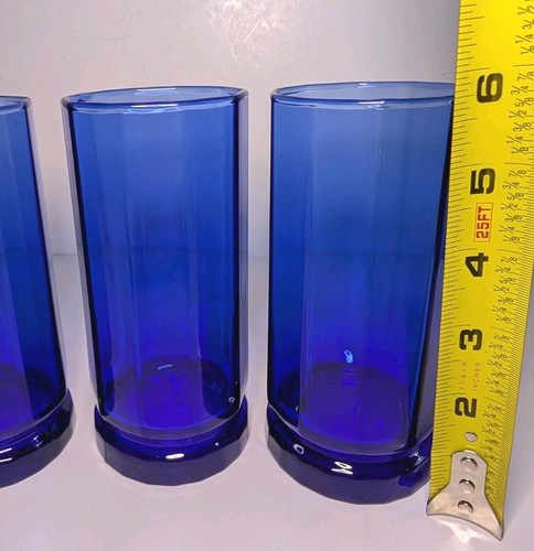 4 Anchor Hocking Cobalt Blue 10 Panel Essex Tall 16 Oz Tumbler Glasses Vintage  - Afbeelding 7 van 9