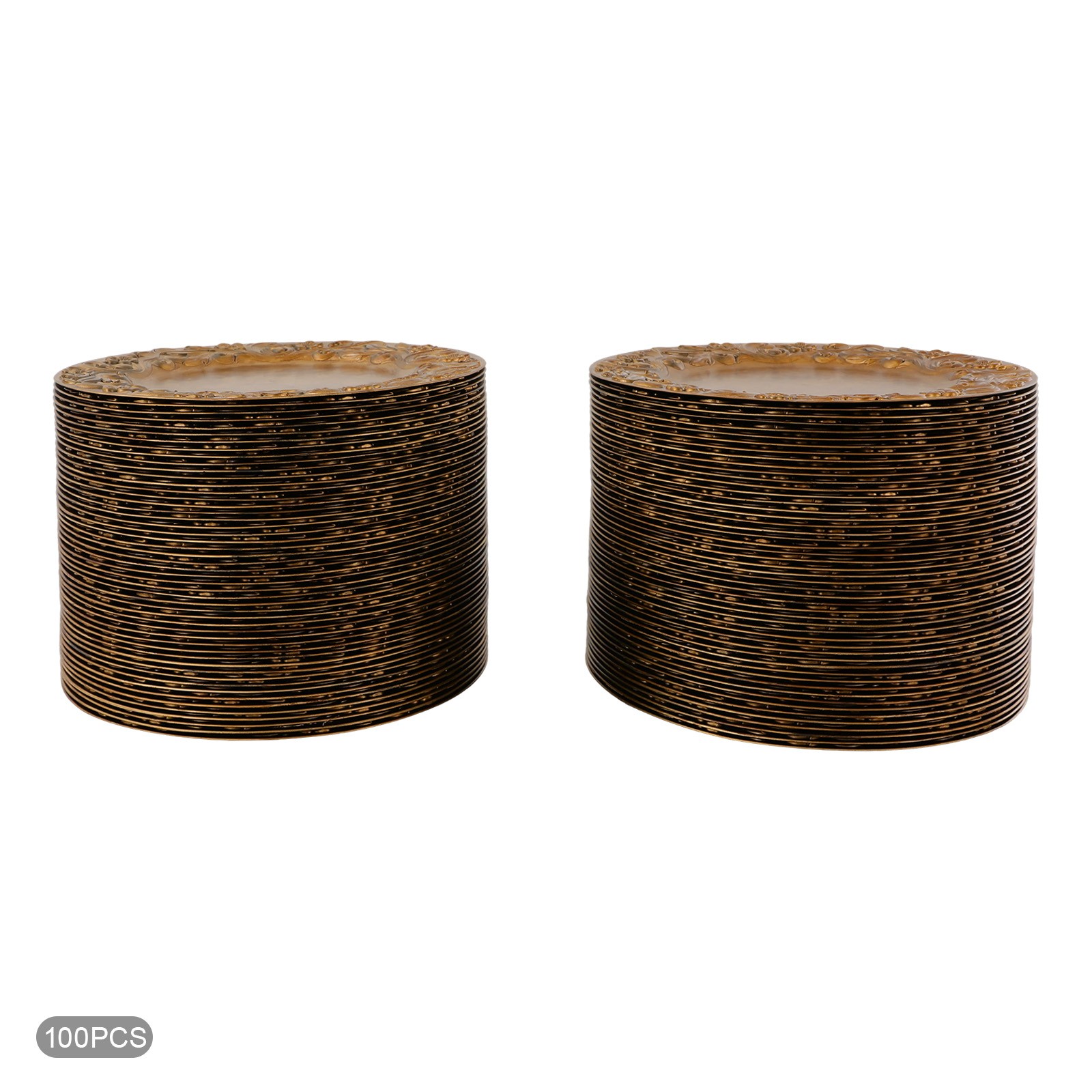 100 Pcs Antique Charger Plates Plastic Dinner Plate Decorative Chargers Gold