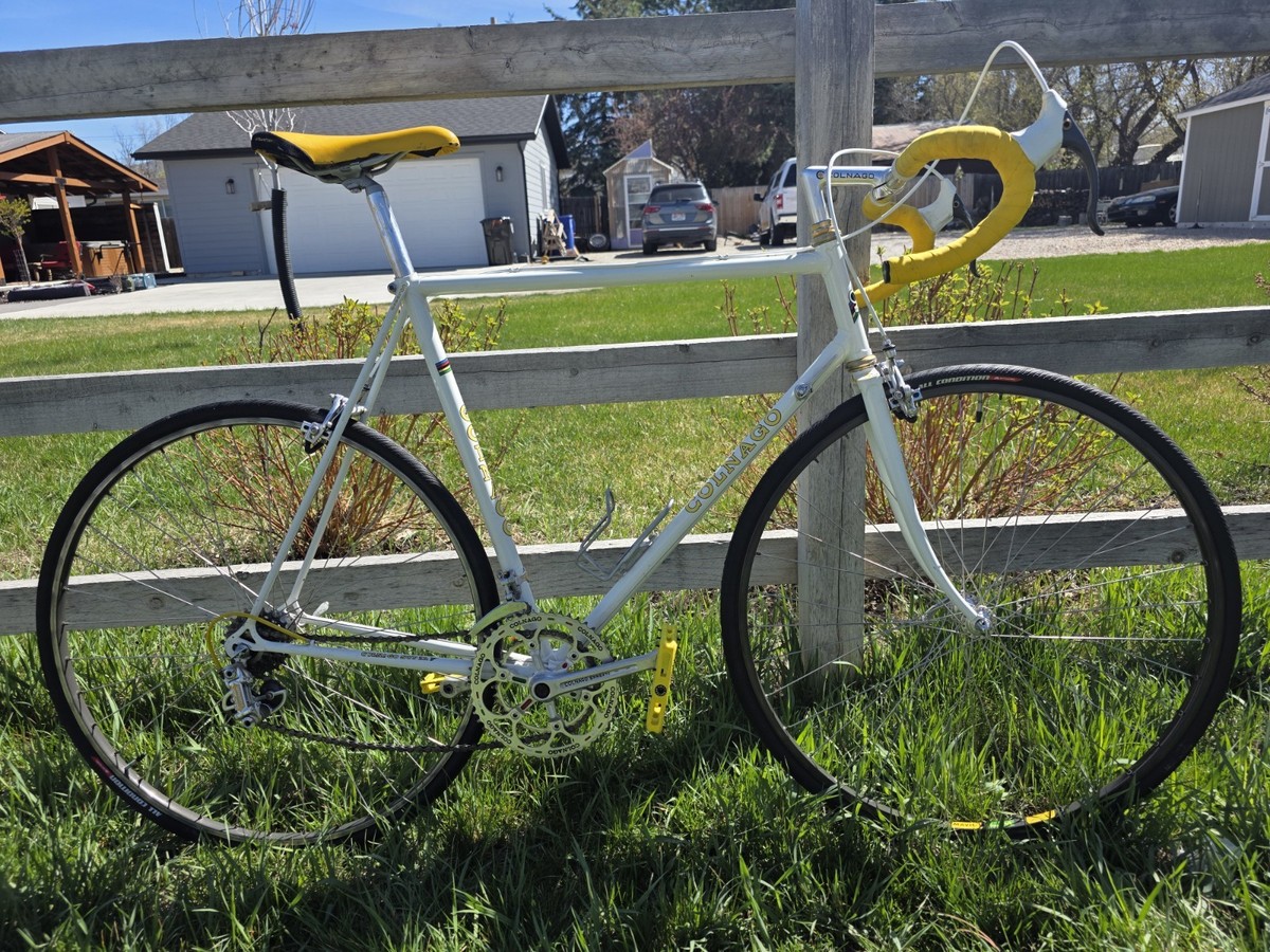 Colnago Super Vintage Racing Bike White Yellow Steel Frame Caliper