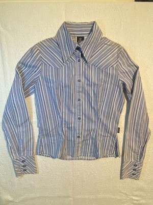 Versace Jeans Couture Vintage 2000s Damen Gestreift Shirt Blau Weiß M Italy
