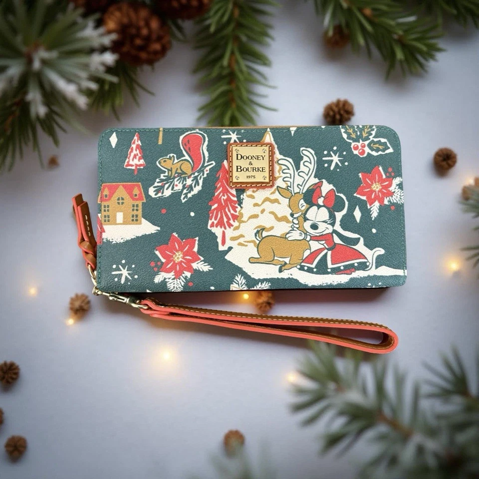 Зеленый рождественский большой бумажник Dooney Bourke модель Disney Mickey Minnie Mouse - Изображение 3 из 4