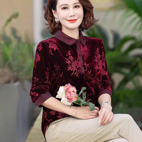 Women Velvet Shirts Tops Blouse Floral T-shirts Casual Plush Retro Fashion - Picture 3 of 16