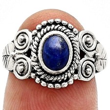 Natural Lapis Lazuli - Afghanistan 925 Sterling Silver Ring s.8 Jewelry R-1280