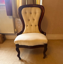 Cream Upholstered High Back Accent Chair, Dark Wood Frame, Padded Seat, 1 Pc