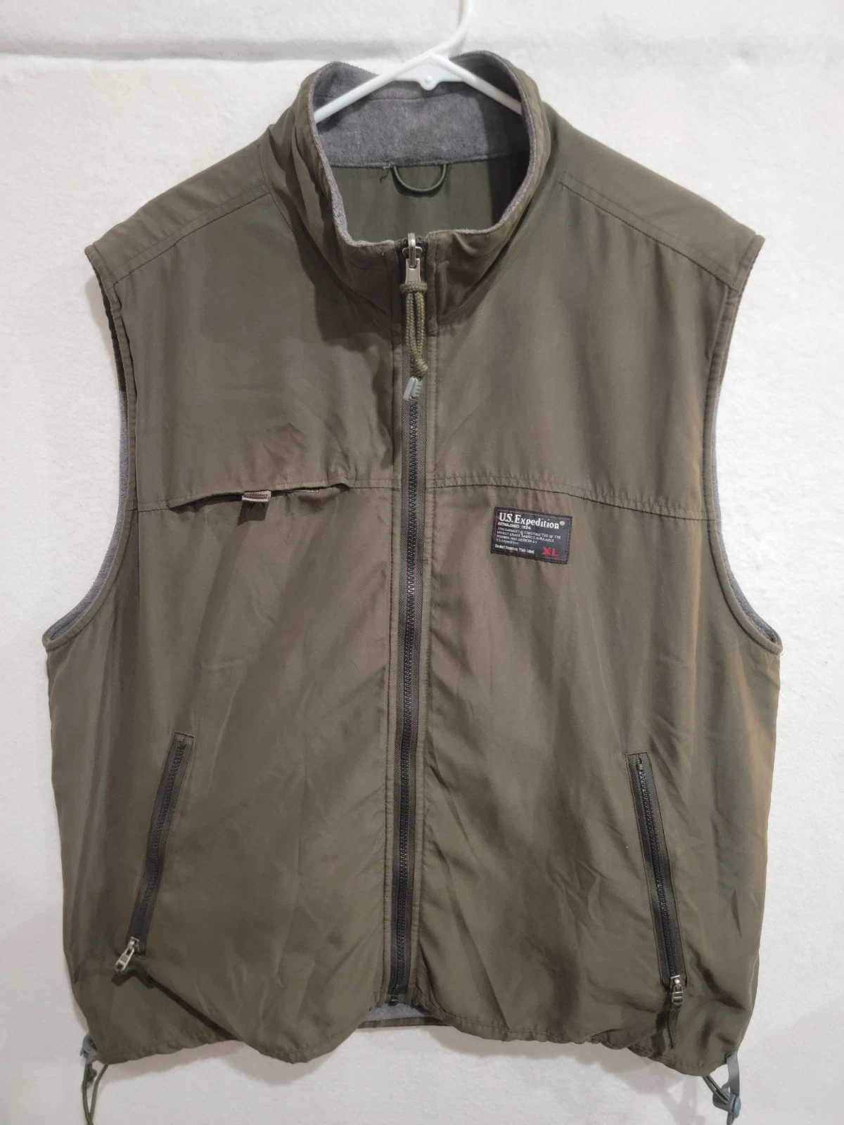 U.S. Expedition Mens XL Reversible Fleece Lined Vest Full Zip Green Gray Vintage