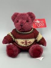 Russ Berrie Fireside Friends Teddy Bear Small 6 Sitting Stuffed Animal Burgundy