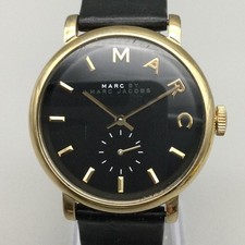 Marc By Marc Jacobs Womens Watch 36mm Black Dial Gold Tone Leather New Battery