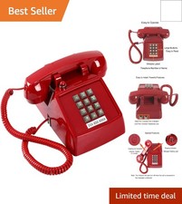 Traditional Red Landline Phone, Retro Corded Telephone Visible Ringing Indica...