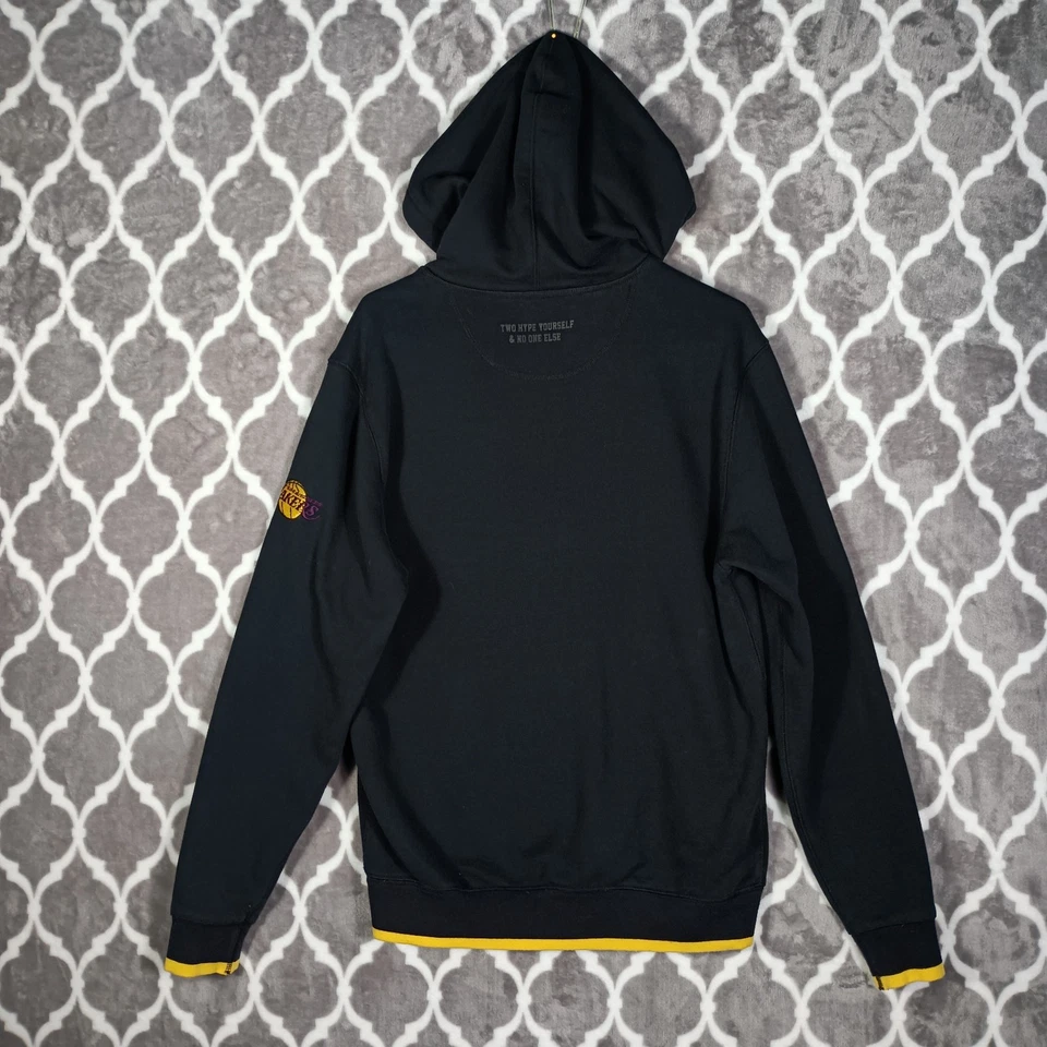 复古 Two Hype 洛杉矶湖人队连帽衫小号黑色 Kente 信 — 第 3/4 张图片