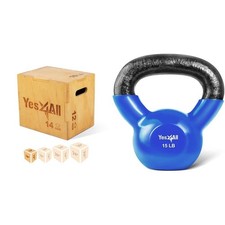 Yes4All Combo: Wooden Plyo Box 16x14x12", 15lb Kettlebell - Strength Cross