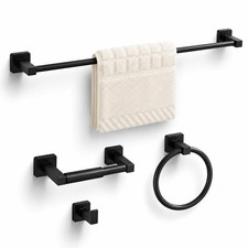 Matte Black Bathroom Hardware Set 4 Pieces, 23.6Inch Stainless Steel Bathroom