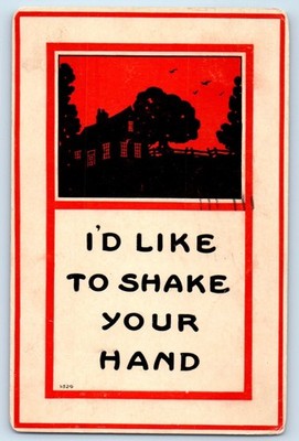1915 Arts Crafts I'd Like To Share Your Hand House Trees Bird Antique Postcard