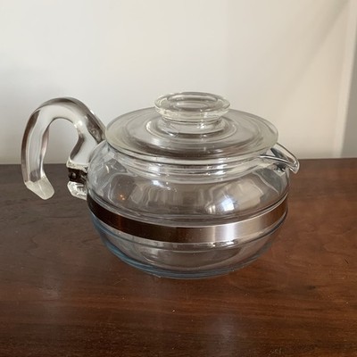 Vintage PYREX Glass Coffee Tea Pot Flameware 6 Cup 8336 USA W/ Lid (LID DAMAGED)