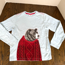 Hanna Andersson Boys Long Sleeve T-shirt EUC Blue with BEAR sz 140 us size 10 