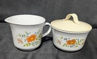 Vintage 1970s Corning Corelle Wildflower Sugar & Creamer Set Milk Glass USA