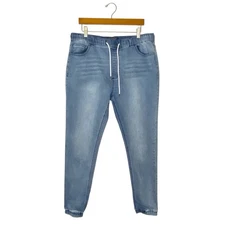 Forever 21 Mens Large Blue Stretch Joggers Comfort Athleisure Denim Look