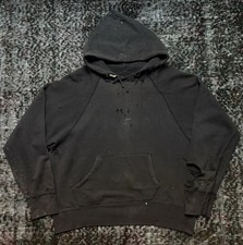 1950s 60s Black Cotton Hoodie Sweatshirt Thra...