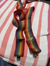VTG Rainbow Suspenders Stretchy Adjustable 1.5" W Clown Mork  Mindy Gay Pride