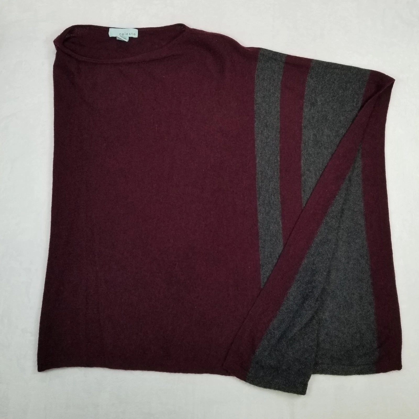 Celeste Women's Poncho Size One Size Burgundy Gray Stripe Wool Cashmere Classy
Opens in a new window