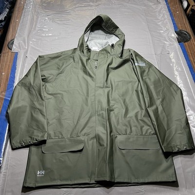 Helly Hansen Workwear Green Rain Jacket Waterproof Mens 2XL PVC Snap Up