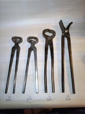 Vintage Farrier Tool Lot of 4 - Heller Bros Tongs, V&B, Enderes 10'' 12'' 14'' USA