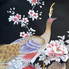 Vintage Made in JAPAN Kimono Robe -Peacock Bird +Belt Geisha Womens Lounge Patio