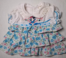 Vintage Disney Babies Baby Minnie Mouse Dress 0-6 Mos Floral Seersucker Tiered